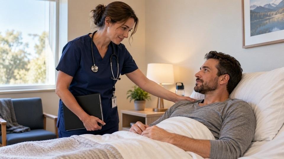 Nurse checking on a client during medically monitored detox at the ASAM 3.7 level of care